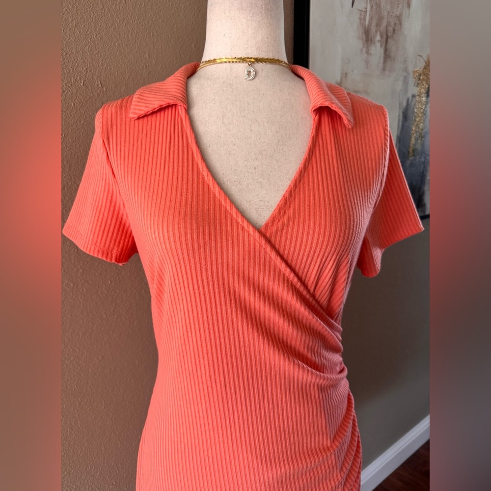 Orange Ribbed Wrap Dress - Picture 8 of 12